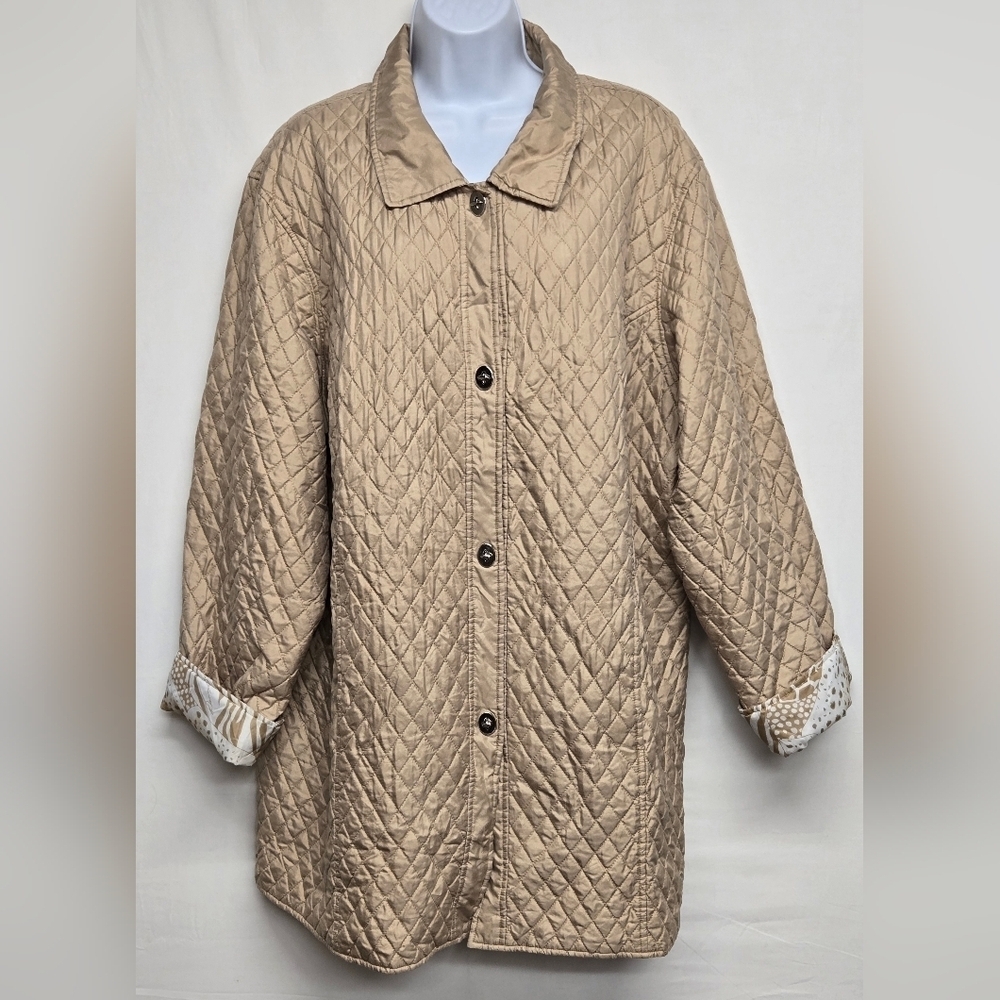 Dennis Basso 1X 100% Silk Quilted Jacket Collared Twist Metal Hardware Buttons